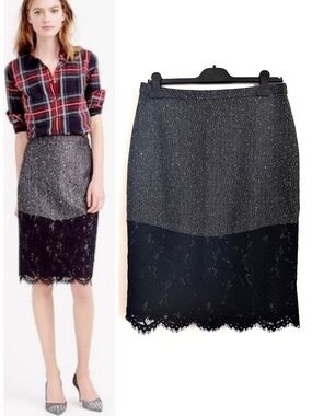 J. Crew The Perfect Party Pencil Skirt Wool Blend Sequin Lace Size 10 EUC